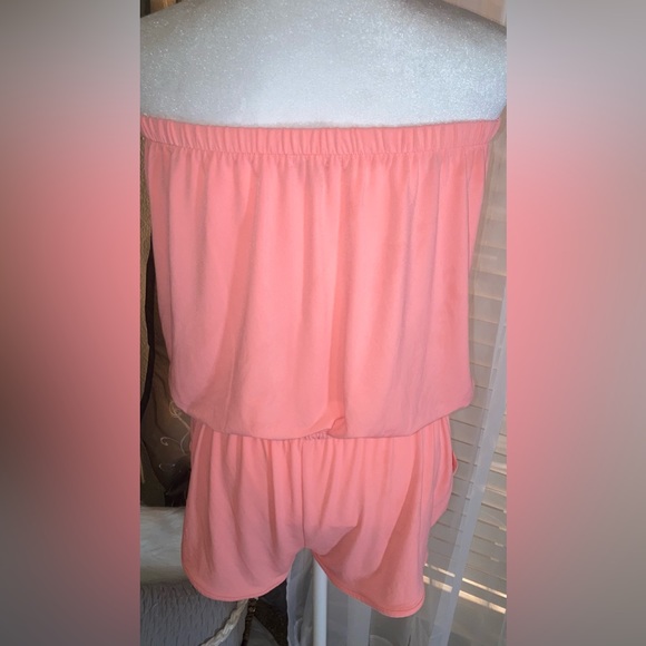 NWOT Guess Romper Bright Peach Sleeveless Strapless Pockets Drawstring Med - Picture 5 of 15